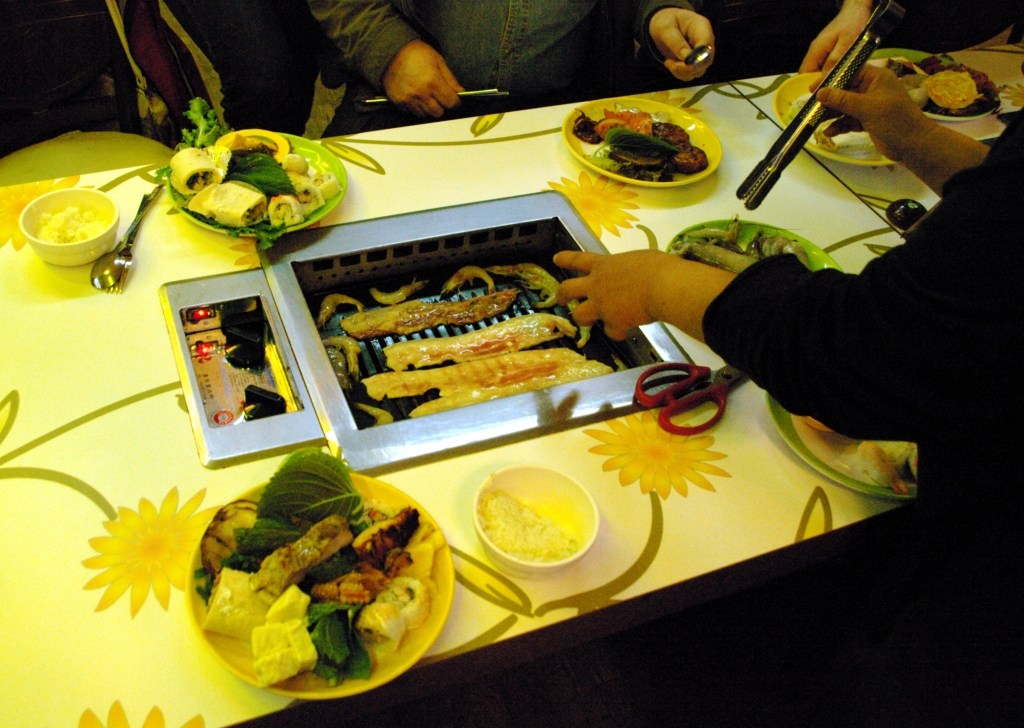Many Korean cafes and restaurants have a built-in brazier
