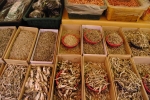 A huge variety of dried fish at a market in Busan. All sizes.